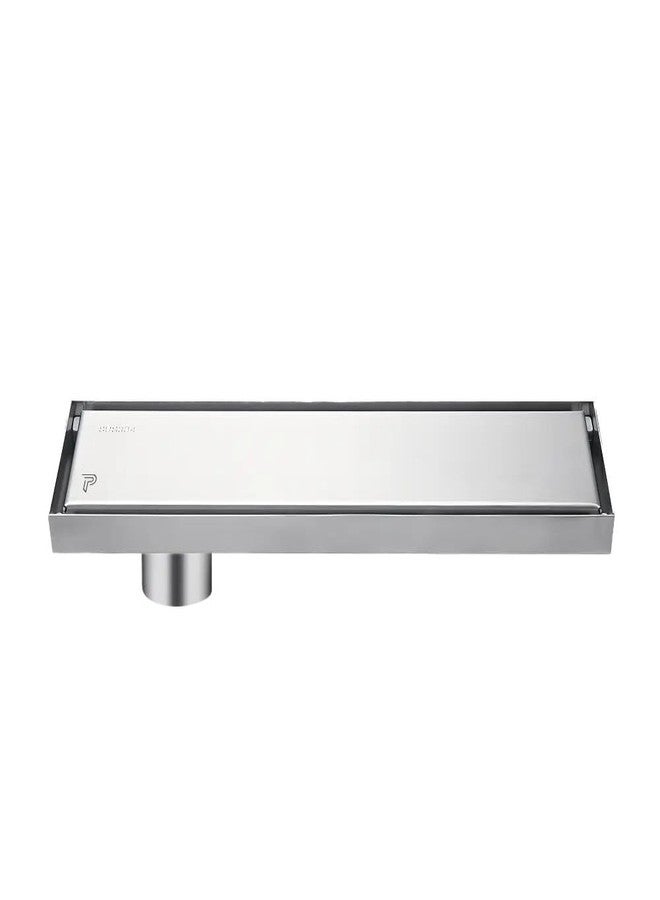 Pixaflo Tile Insert Shower Drain Channel | 12 x 4 inches | Invisible Floor Drain with Cockroach Trap | Side Hole | Compatible with 13mm Tiles | Durable 304 Stainless Steel Drain Jali with Collar - Image 1